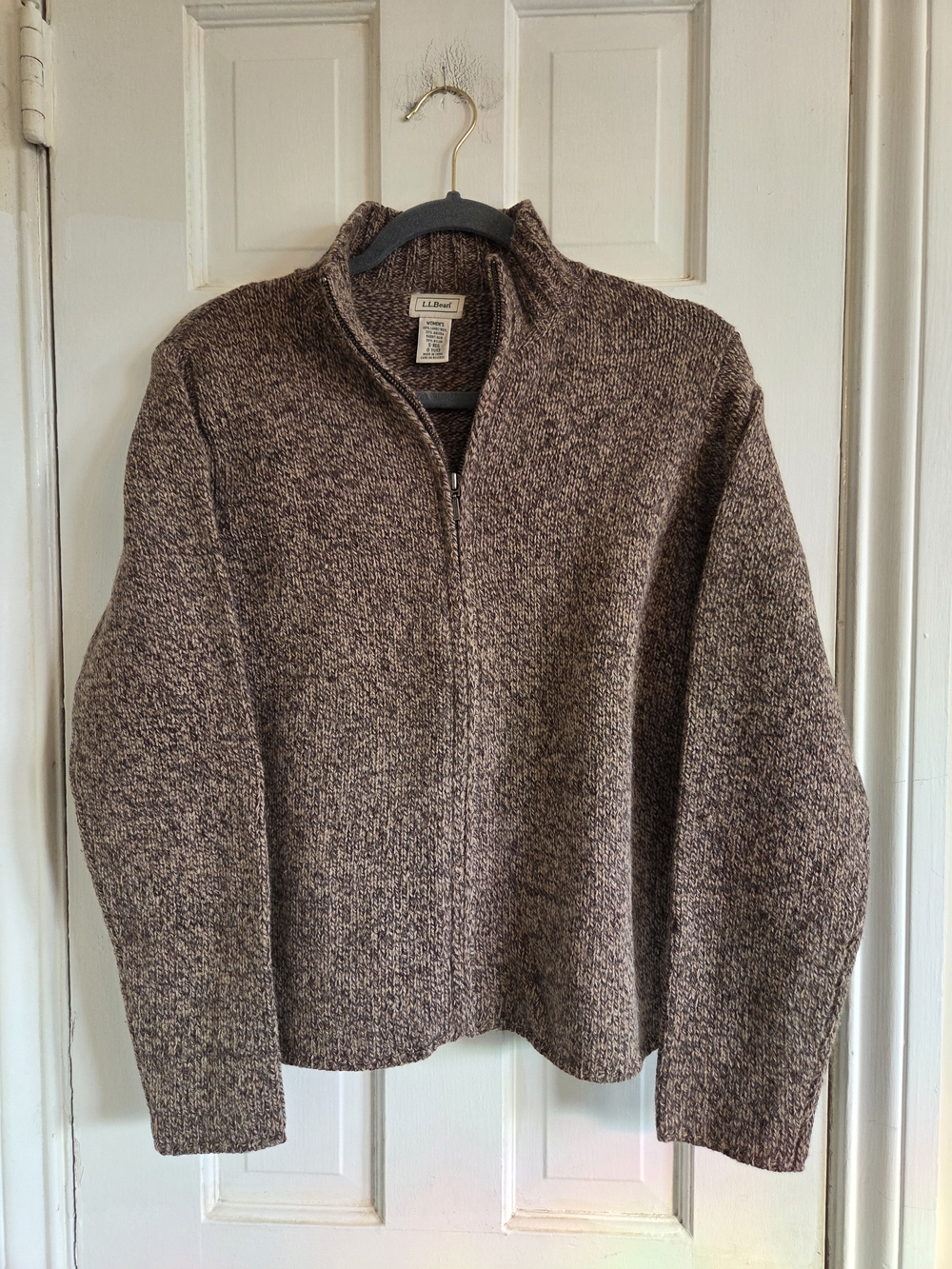 L.L.Bean Marled Brown and Cream Knit Women's Sweater Jacket